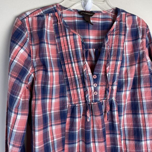 Bit & Bridle S Pink Plaid Western Long Sleeve Tunic Peasant Equestrian Blouse - Picture 3 of 8
